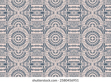 Tribal vector ornament. Seamless African pattern. Ethnic carpet with circle, wave. Aztec style. Geometric mosaic on the tile, majolica. Ancient interior. Modern rug. Geo print on textile. Kente Cloth.