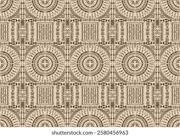 Tribal vector ornament. Seamless African pattern. Ethnic carpet with circle, wave. Aztec style. Geometric mosaic on the tile, majolica. Ancient interior. Modern rug. Geo print on textile. Kente Cloth.