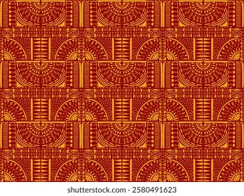 Tribal vector ornament. Seamless African pattern. Ethnic carpet with chevrons. Aztec style. Geometric mosaic on the tile, majolica. Ancient interior. Modern rug. Geo print on textile. Kente Cloth.