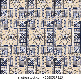 Tribal vector ornament. Seamless African pattern. Ethnic carpet with chevrons. Aztec style. Geometric mosaic on the tile, majolica. Ancient interior. Modern rug. Geo print on textile. Kente Cloth.