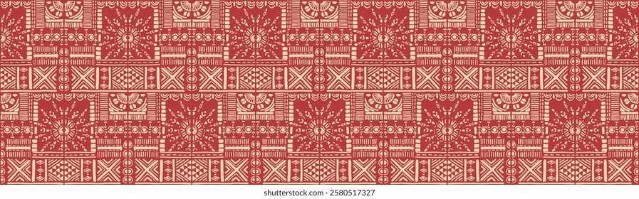 Tribal vector ornament. Seamless African pattern. Ethnic carpet with chevrons. Aztec style. Geometric mosaic on the tile, majolica. Ancient interior. Modern rug. Geo print on textile. Kente Cloth.