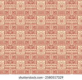 Tribal vector ornament. Seamless African pattern. Ethnic carpet with chevrons. Aztec style. Geometric mosaic on the tile, majolica. Ancient interior. Modern rug. Geo print on textile. Kente Cloth.