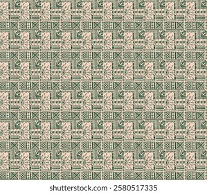 Tribal vector ornament. Seamless African pattern. Ethnic carpet with chevrons. Aztec style. Geometric mosaic on the tile, majolica. Ancient interior. Modern rug. Geo print on textile. Kente Cloth.