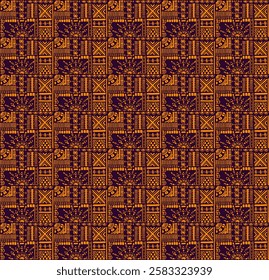 Tribal vector ornament. Seamless African pattern. Ethnic carpet with chevrons. Aztec style. Geometric mosaic on the tile, majolica. Ancient interior. Modern rug. Geo print on textile. Kente Cloth.