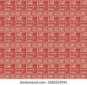 Tribal vector ornament. Seamless African pattern. Ethnic carpet with chevrons. Aztec style. Geometric mosaic on the tile, majolica. Ancient interior. Modern rug. Geo print on textile. Kente Cloth.