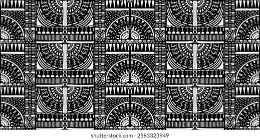 Tribal vector ornament. Seamless African pattern. Ethnic carpet with chevrons. Aztec style. Geometric mosaic on the tile, majolica. Ancient interior. Modern rug. Geo print on textile. Kente Cloth.