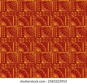 Tribal vector ornament. Seamless African pattern. Ethnic carpet with chevrons. Aztec style. Geometric mosaic on the tile, majolica. Ancient interior. Modern rug. Geo print on textile. Kente Cloth.