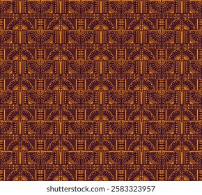 Tribal vector ornament. Seamless African pattern. Ethnic carpet with chevrons. Aztec style. Geometric mosaic on the tile, majolica. Ancient interior. Modern rug. Geo print on textile. Kente Cloth.