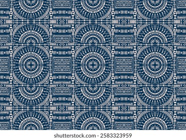 Tribal vector ornament. Seamless African pattern. Ethnic carpet with circle, wave. Aztec style. Geometric mosaic on the tile, majolica. Ancient interior. Modern rug. Geo print on textile. Kente Cloth.