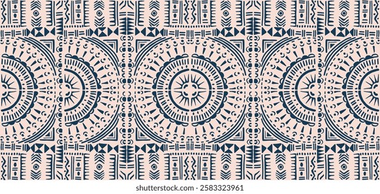 Tribal vector ornament. Seamless African pattern. Ethnic carpet with circle, wave. Aztec style. Geometric mosaic on the tile, majolica. Ancient interior. Modern rug. Geo print on textile. Kente Cloth.