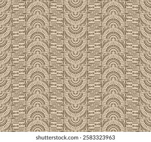 Tribal vector ornament. Seamless African pattern. Ethnic carpet with circle, wave. Aztec style. Geometric mosaic on the tile, majolica. Ancient interior. Modern rug. Geo print on textile. Kente Cloth.