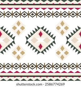 Tribal vector ornament. Seamless African pattern, Navajo pattern. Ethnic carpet with chevrons. Aztec style. Geometric style, majolica. Modern rug. Geoprint on textile. Kente Cloth.