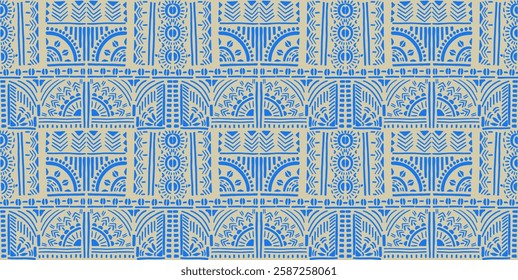 Tribal vector ornament. Seamless African pattern. Ethnic carpet with chevrons. Aztec style. Geometric mosaic on the tile, majolica. Ancient interior. Modern rug. Geo print on textile. Kente Cloth.