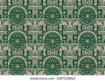 Tribal vector ornament. Seamless African pattern. Ethnic carpet with chevrons. Aztec style. Geometric mosaic on the tile, majolica. Ancient interior. Modern rug. Geo print on textile. Kente Cloth.