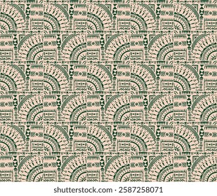 Tribal vector ornament. Seamless African pattern. Ethnic carpet with circle, wave. Aztec style. Geometric mosaic on the tile, majolica. Ancient interior. Modern rug. Geo print on textile. Kente Cloth.