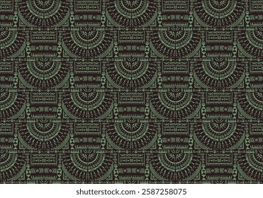 Tribal vector ornament. Seamless African pattern. Ethnic carpet with circle, wave. Aztec style. Geometric mosaic on the tile, majolica. Ancient interior. Modern rug. Geo print on textile. Kente Cloth.