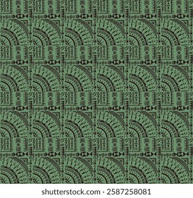 Tribal vector ornament. Seamless African pattern. Ethnic carpet with circle, wave. Aztec style. Geometric mosaic on the tile, majolica. Ancient interior. Modern rug. Geo print on textile. Kente Cloth.