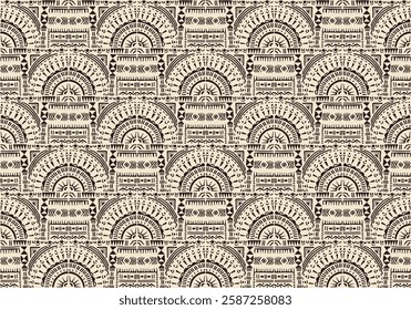 Tribal vector ornament. Seamless African pattern. Ethnic carpet with circle, wave. Aztec style. Geometric mosaic on the tile, majolica. Ancient interior. Modern rug. Geo print on textile. Kente Cloth.