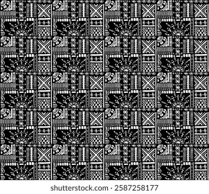 Tribal vector ornament. Seamless African pattern. Ethnic carpet with chevrons. Aztec style. Geometric mosaic on the tile, majolica. Ancient interior. Modern rug. Geo print on textile. Kente Cloth.