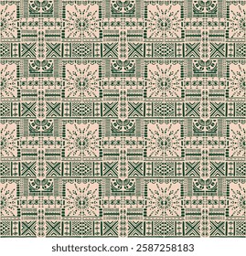 Tribal vector ornament. Seamless African pattern. Ethnic carpet with chevrons. Aztec style. Geometric mosaic on the tile, majolica. Ancient interior. Modern rug. Geo print on textile. Kente Cloth.