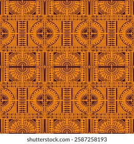 Tribal vector ornament. Seamless African pattern. Ethnic carpet with chevrons. Aztec style. Geometric mosaic on the tile, majolica. Ancient interior. Modern rug. Geo print on textile. Kente Cloth.