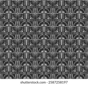 Tribal vector ornament. Seamless African pattern. Ethnic carpet with chevrons. Aztec style. Geometric mosaic on the tile, majolica. Ancient interior. Modern rug. Geo print on textile. Kente Cloth.