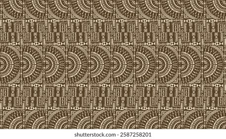 Tribal vector ornament. Seamless African pattern. Ethnic carpet with circle, wave. Aztec style. Geometric mosaic on the tile, majolica. Ancient interior. Modern rug. Geo print on textile. Kente Cloth.