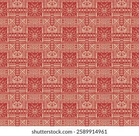 Tribal vector ornament. Seamless African pattern. Ethnic carpet with chevrons. Aztec style. Geometric mosaic on the tile, majolica. Ancient interior. Modern rug. Geo print on textile. Kente Cloth.