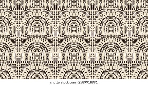 Tribal vector ornament. Seamless African pattern. Ethnic carpet with circle, wave. Aztec style. Geometric mosaic on the tile, majolica. Ancient interior. Modern rug. Geo print on textile. Kente Cloth.