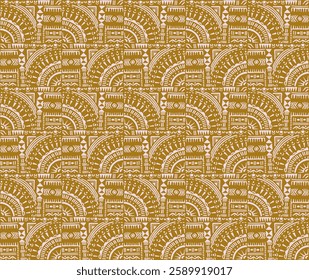 Tribal vector ornament. Seamless African pattern. Ethnic carpet with circle, wave. Aztec style. Geometric mosaic on the tile, majolica. Ancient interior. Modern rug. Geo print on textile. Kente Cloth.