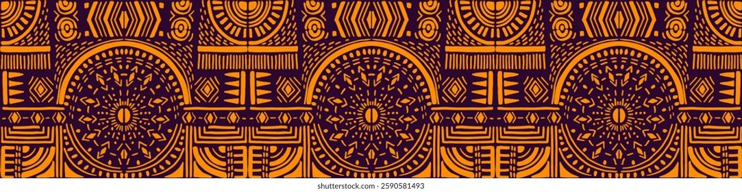 Tribal vector ornament. Seamless African pattern. Ethnic carpet with chevrons. Aztec style. Geometric mosaic on the tile, majolica. Ancient interior. Modern rug. Geo print on textile. Kente Cloth.