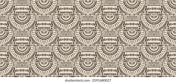 Tribal vector ornament. Seamless African pattern. Ethnic carpet with circle, wave. Aztec style. Geometric mosaic on the tile, majolica. Ancient interior. Modern rug. Geo print on textile. Kente Cloth.