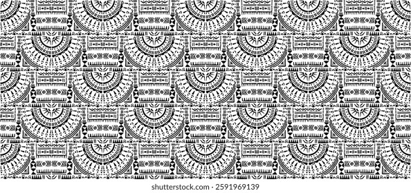 Tribal vector ornament. Seamless African pattern. Ethnic carpet with circle, wave. Aztec style. Geometric mosaic on the tile, majolica. Ancient interior. Modern rug. Geo print on textile. Kente Cloth.