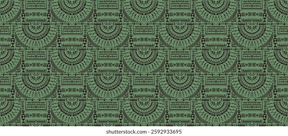 Tribal vector ornament. Seamless African pattern. Ethnic carpet with circle, wave. Aztec style. Geometric mosaic on the tile, majolica. Ancient interior. Modern rug. Geo print on textile. Kente Cloth.
