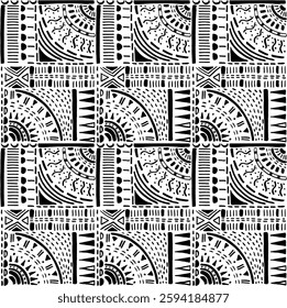 Tribal vector ornament. Seamless African pattern. Ethnic carpet with chevrons. Aztec style. Geometric mosaic on the tile, majolica. Ancient interior. Modern rug. Geo print on textile. Kente Cloth.