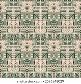 Tribal vector ornament. Seamless African pattern. Ethnic carpet with chevrons. Aztec style. Geometric mosaic on the tile, majolica. Ancient interior. Modern rug. Geo print on textile. Kente Cloth.