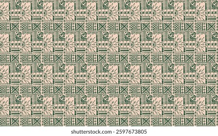 Tribal vector ornament. Seamless African pattern. Ethnic carpet with chevrons. Aztec style. Geometric mosaic on the tile, majolica. Ancient interior. Modern rug. Geo print on textile. Kente Cloth.
