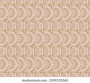 Tribal vector ornament. Seamless African pattern. Ethnic carpet with circle, wave. Aztec style. Geometric mosaic on the tile, majolica. Ancient interior. Modern rug. Geo print on textile. Kente Cloth.