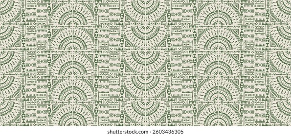 Tribal vector ornament. Seamless African pattern. Ethnic carpet with circle, wave. Aztec style. Geometric mosaic on the tile, majolica. Ancient interior. Modern rug. Geo print on textile. Kente Cloth.