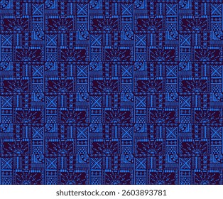 Tribal vector ornament. Seamless African pattern. Ethnic carpet with chevrons. Aztec style. Geometric mosaic on the tile, majolica. Ancient interior. Modern rug. Geo print on textile. Kente Cloth.