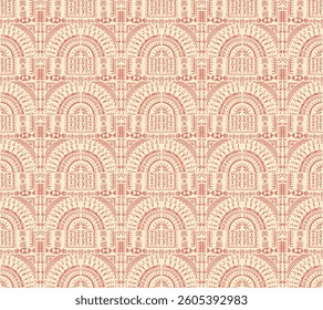 Tribal vector ornament. Seamless African pattern. Ethnic carpet with circle, wave. Aztec style. Geometric mosaic on the tile, majolica. Ancient interior. Modern rug. Geo print on textile. Kente Cloth.