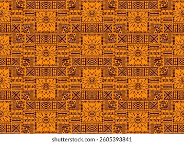 Tribal vector ornament. Seamless African pattern. Ethnic carpet with chevrons. Aztec style. Geometric mosaic on the tile, majolica. Ancient interior. Modern rug. Geo print on textile. Kente Cloth.
