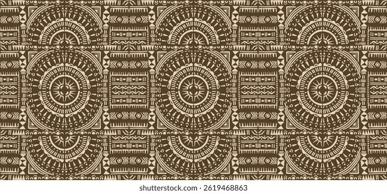 Tribal vector ornament. Seamless African pattern. Ethnic carpet with circle, wave. Aztec style. Geometric mosaic on the tile, majolica. Ancient interior. Modern rug. Geo print on textile. Kente Cloth.