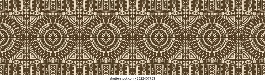 Tribal vector ornament. Seamless African pattern. Ethnic carpet with circle, wave. Aztec style. Geometric mosaic on the tile, majolica. Ancient interior. Modern rug. Geo print on textile. Kente Cloth.