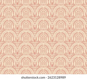 Tribal vector ornament. Seamless African pattern. Ethnic carpet with circle, wave. Aztec style. Geometric mosaic on the tile, majolica. Ancient interior. Modern rug. Geo print on textile. Kente Cloth.