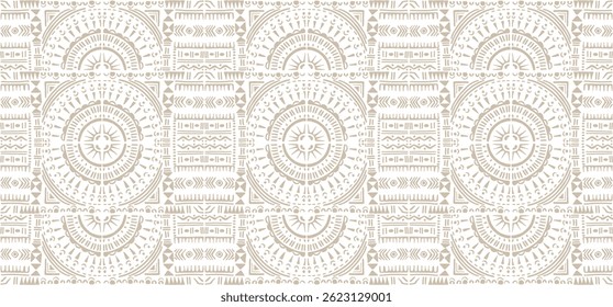 Tribal vector ornament. Seamless African pattern. Ethnic carpet with circle, wave. Aztec style. Geometric mosaic on the tile, majolica. Ancient interior. Modern rug. Geo print on textile. Kente Cloth.