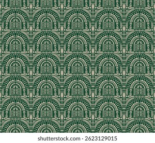 Tribal vector ornament. Seamless African pattern. Ethnic carpet with circle, wave. Aztec style. Geometric mosaic on the tile, majolica. Ancient interior. Modern rug. Geo print on textile. Kente Cloth.