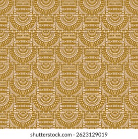 Tribal vector ornament. Seamless African pattern. Ethnic carpet with circle, wave. Aztec style. Geometric mosaic on the tile, majolica. Ancient interior. Modern rug. Geo print on textile. Kente Cloth.