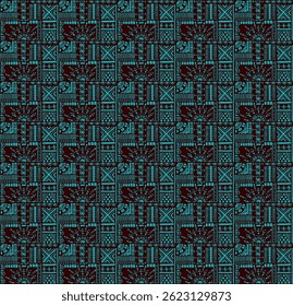 Tribal vector ornament. Seamless African pattern. Ethnic carpet with chevrons. Aztec style. Geometric mosaic on the tile, majolica. Ancient interior. Modern rug. Geo print on textile. Kente Cloth.