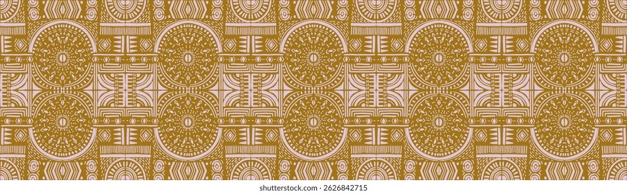 Tribal vector ornament. Seamless African pattern. Ethnic carpet with chevrons. Aztec style. Geometric mosaic on the tile, majolica. Ancient interior. Modern rug. Geo print on textile. Kente Cloth.